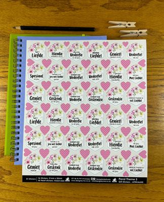 Floral flower Theme 3 Gift Stickers in Afrikaans