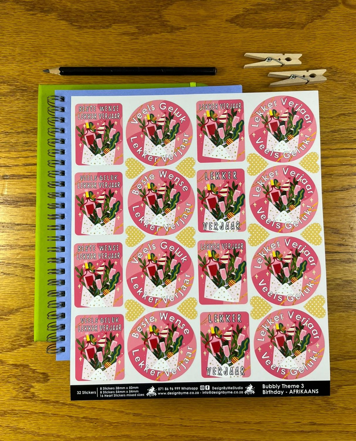 Bubbly Theme 3 Birthday Gift Stickers Afrikaans