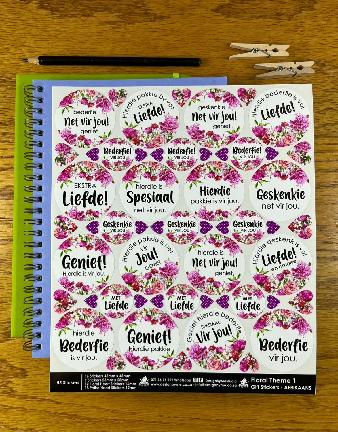 Floral flower Theme 1 Gift Stickers in Afrikaans