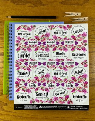 Floral flower Theme 1 Gift Stickers in Afrikaans