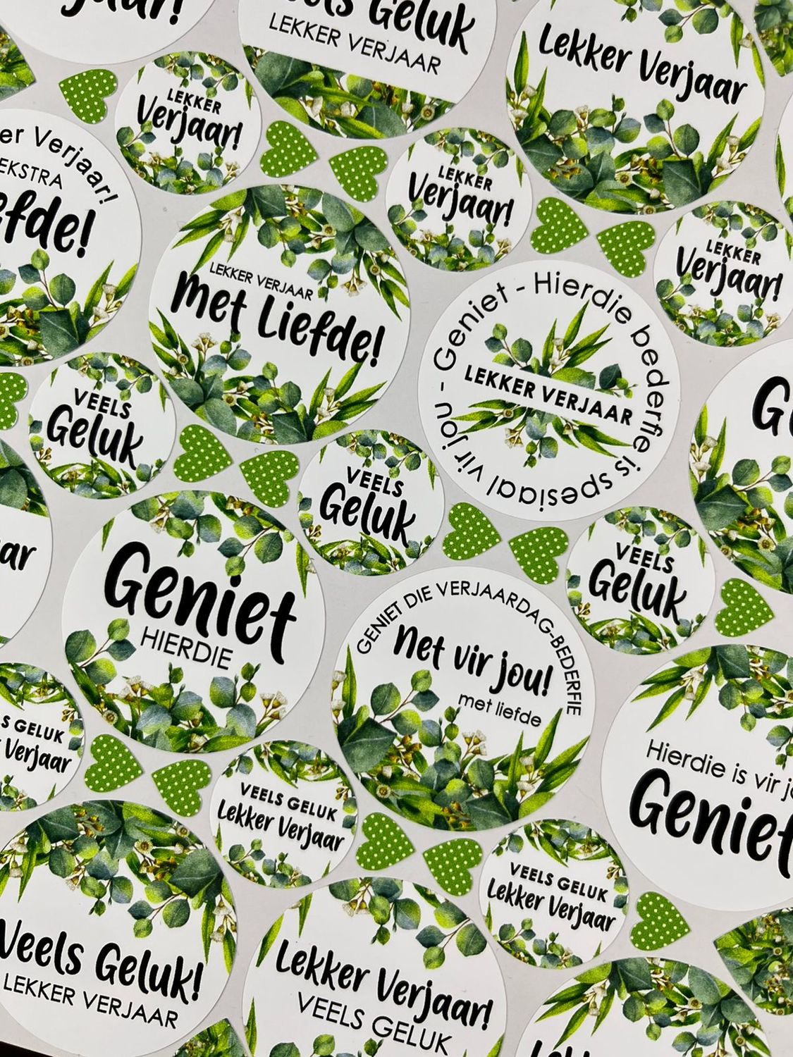 Botanical Theme 2 Birthday Gift Stickers Afrikaans