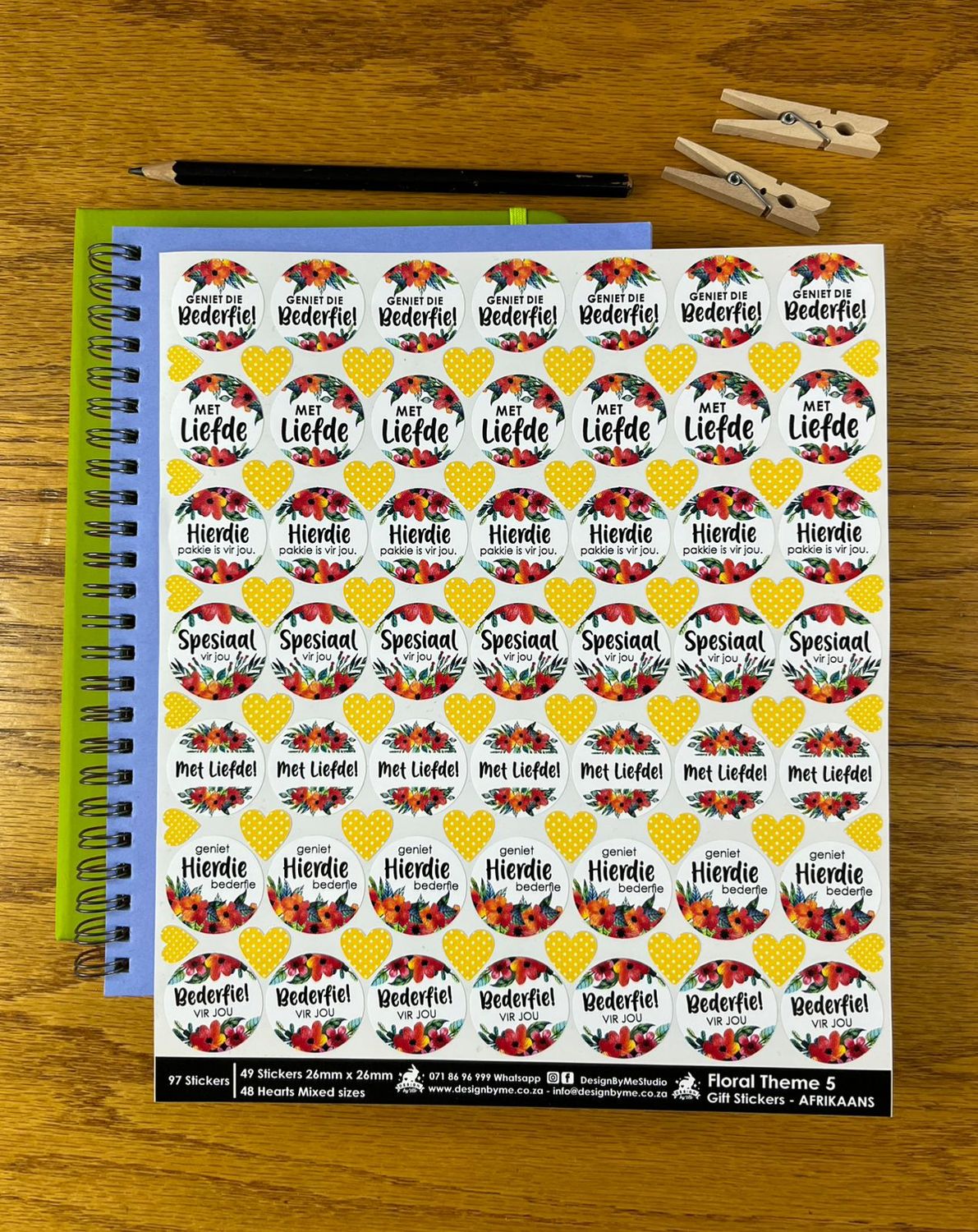 Floral Theme 5 Gift Stickers in Afrikaans
