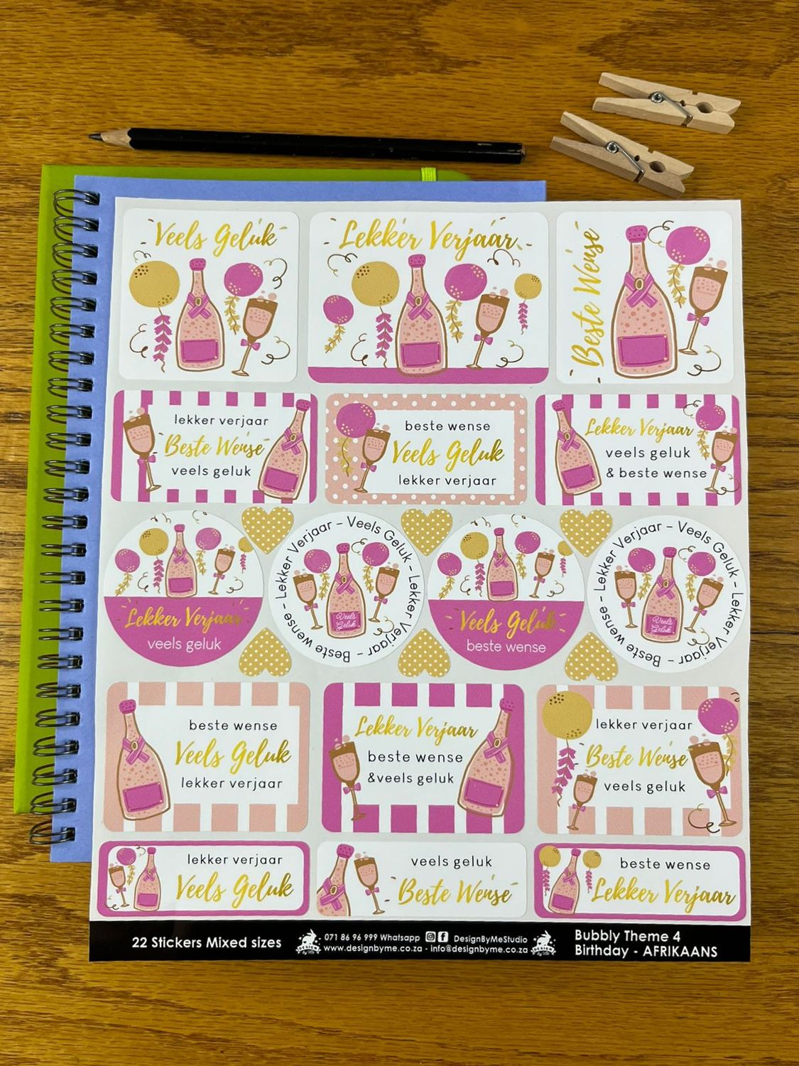 Bubbly Theme 4 Birthday Gift Stickers Afrikaans
