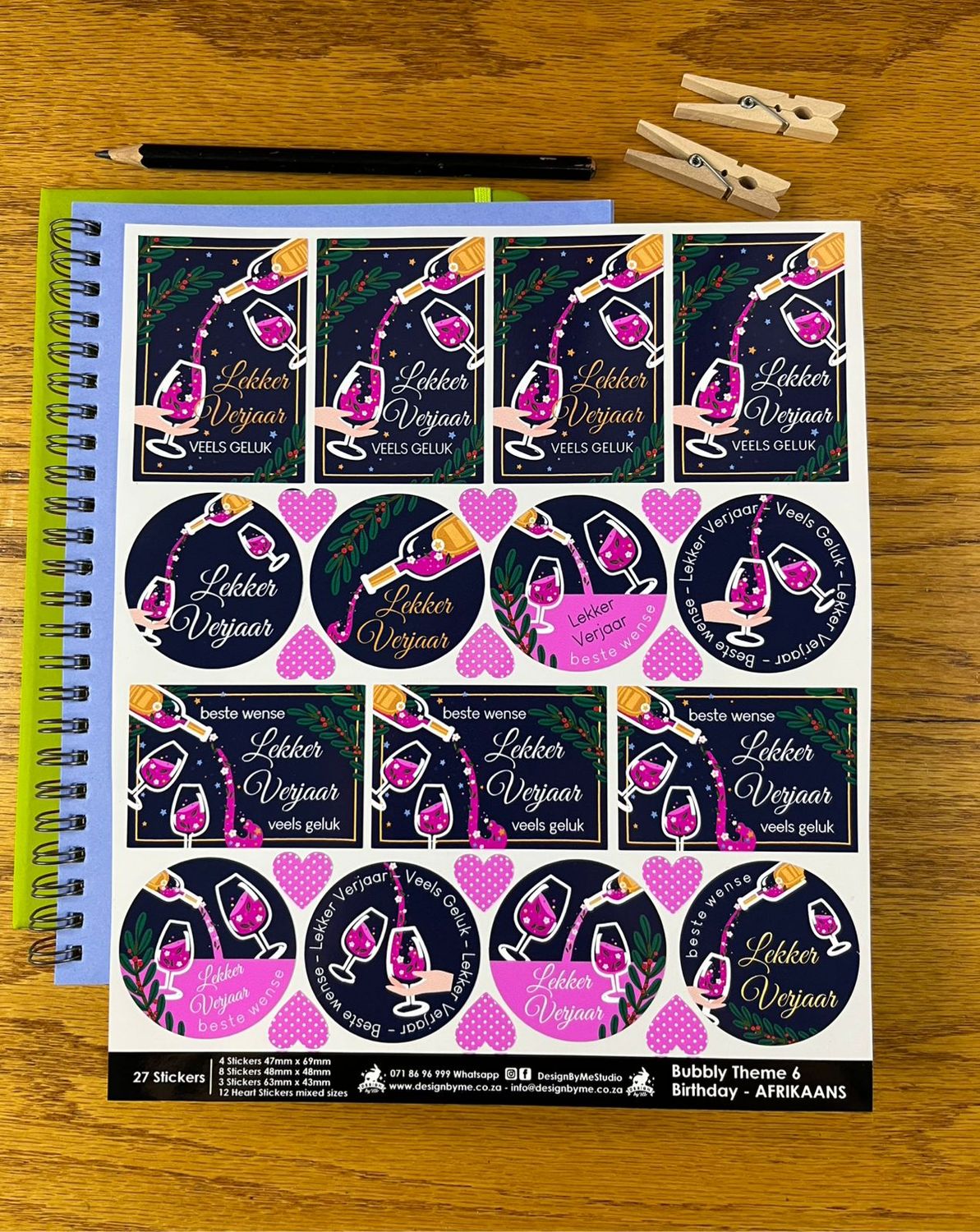 Bubbly Theme 6 Birthday Gift Stickers Afrikaans