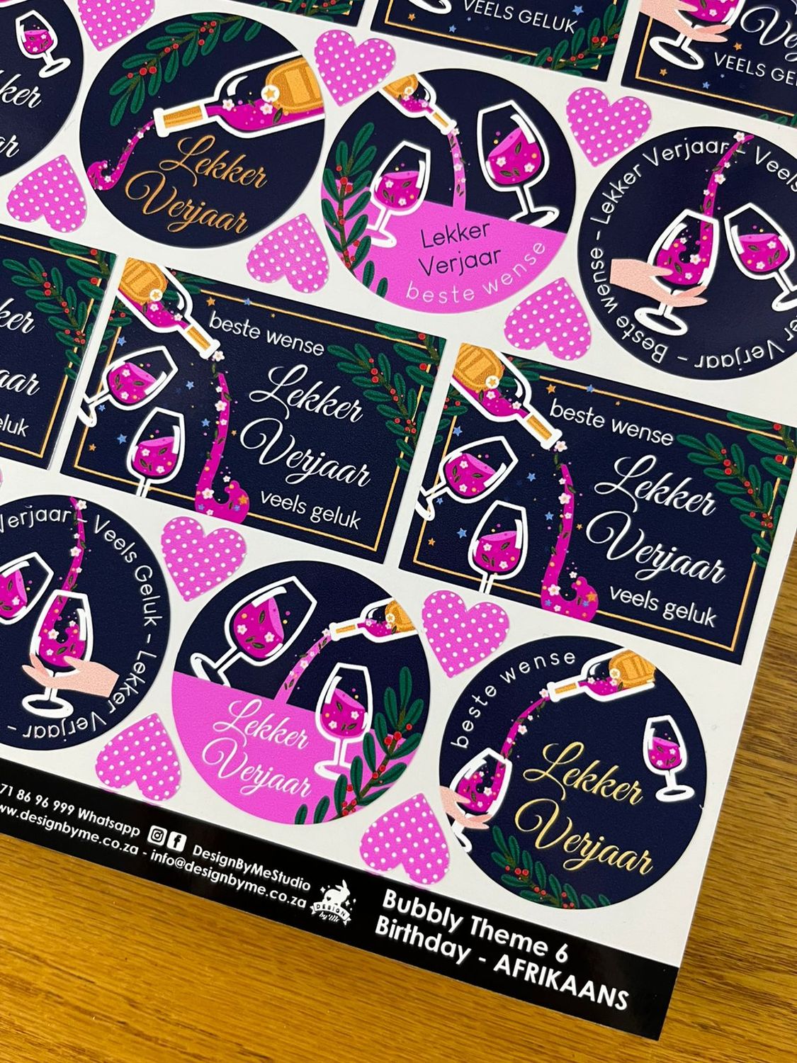 Bubbly Theme 6 Birthday Gift Stickers Afrikaans