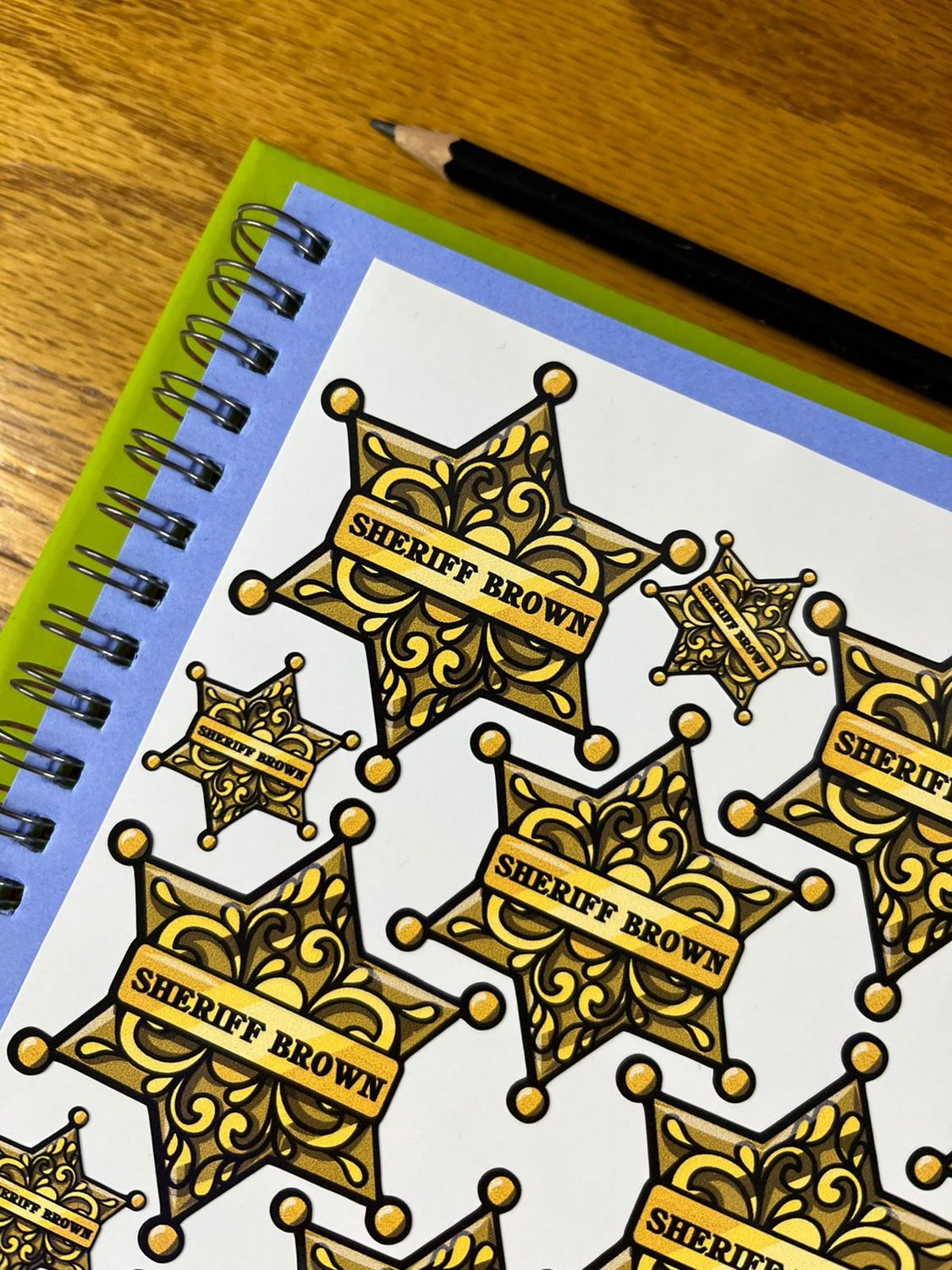 Cowboy Sheriff badge stickers sample sale 26 English