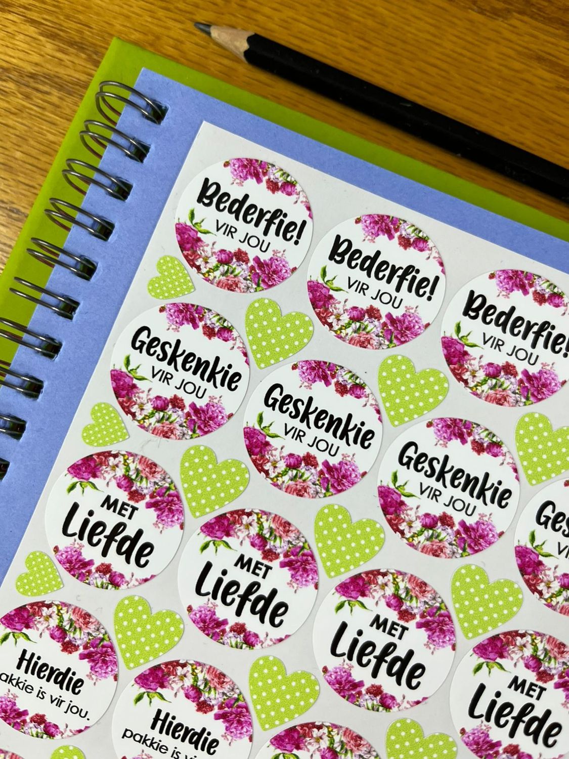 Floral THeme gift stickers sample sale 11 afrikaans
