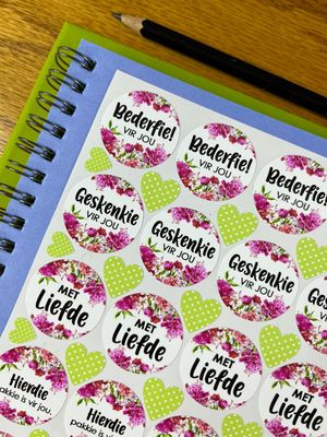 Floral THeme gift stickers sample sale 11 afrikaans