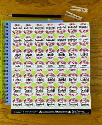 Floral flower Theme gift stickers with hearts sample sale 11 afrikaans