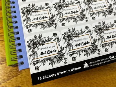 Floral flower Theme 6 Gift Stickers in Afrikaans
