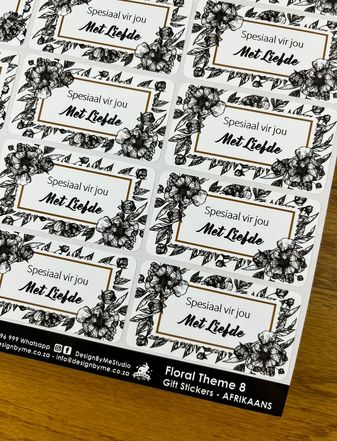 Floral flower Theme 8 Gift Stickers in Afrikaans