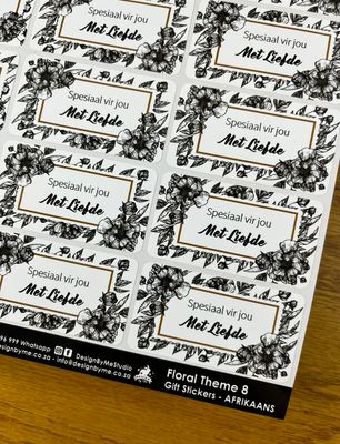 Floral flower Theme 8 Gift Stickers in Afrikaans
