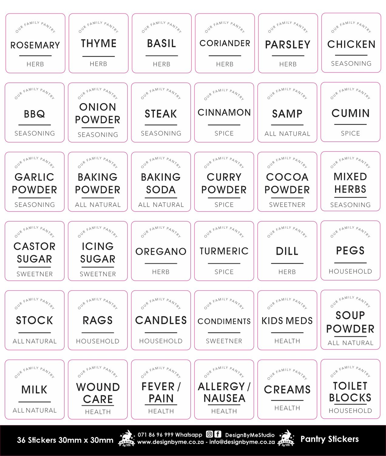 30mm x 30mm size Pantry Stickers