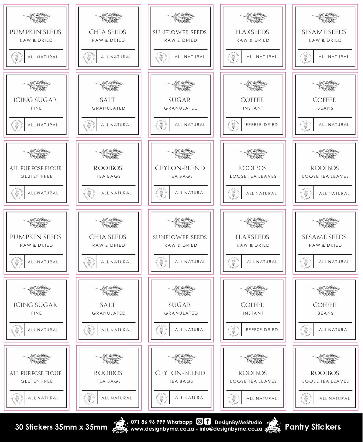 35mm x 35mm size Pantry Stickers