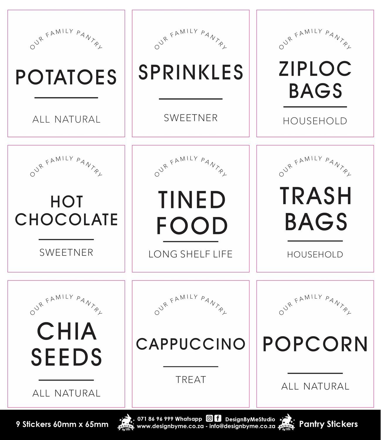 60mm x 65mm size Pantry Stickers