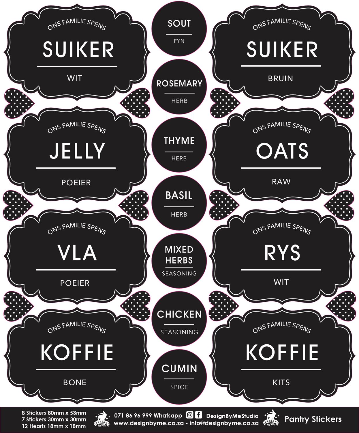 80mm x 53mm and 30mm x 30mm size Pantry Stickers