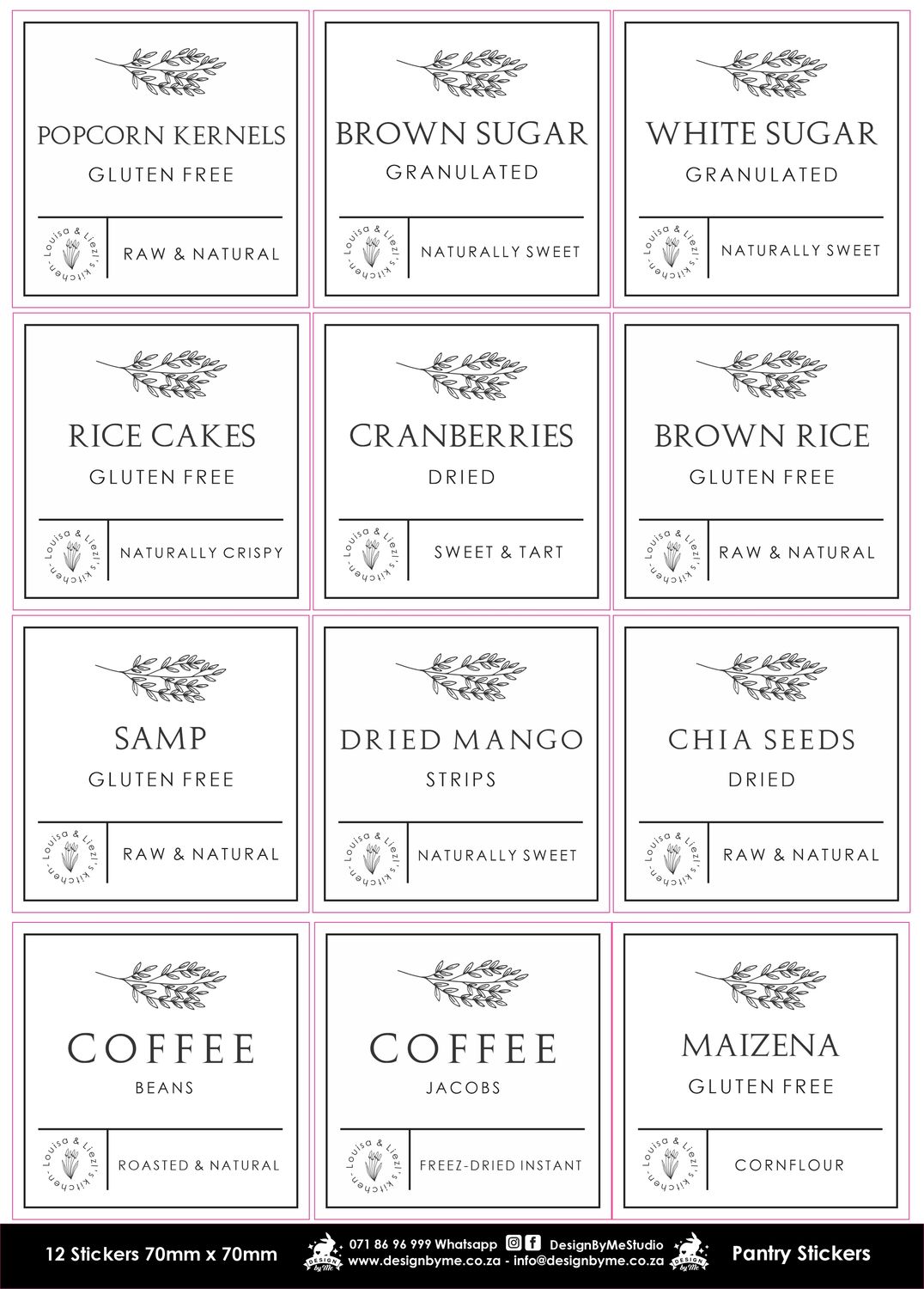 70mm x 70mm size Pantry Stickers - Larger Sheet size