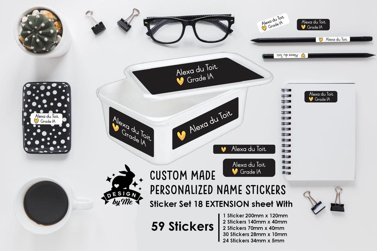 ANY theme - Larger Extension Sticker set 18 Ice Cream Container Personalised name Stickers