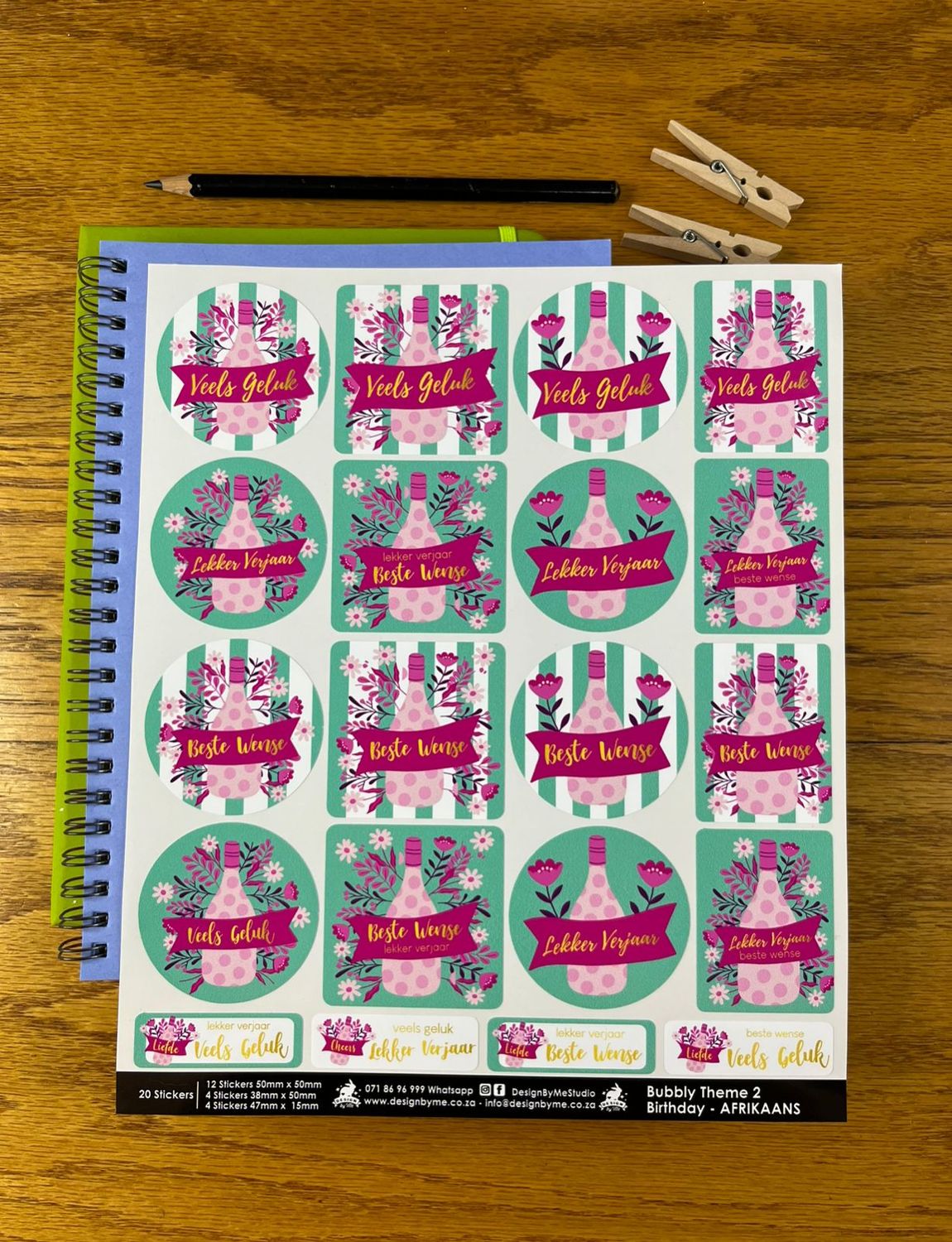 Bubbly Theme 2 Birthday Gift Stickers Afrikaans