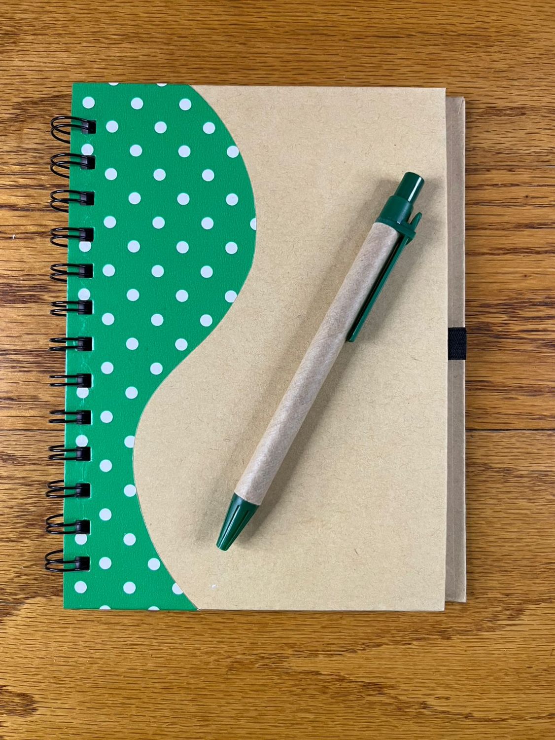 Green Ringbind Polkadot Notebook Journal with Pen