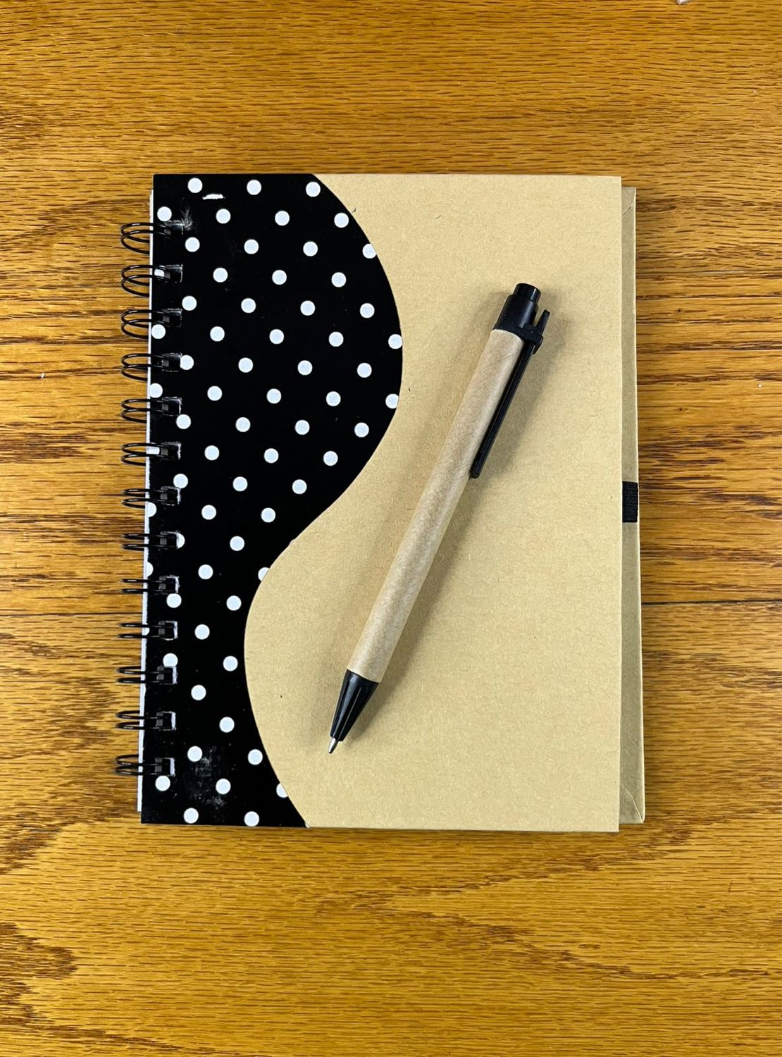 Black Ringbind Polkadot Notebook Journal with Pen