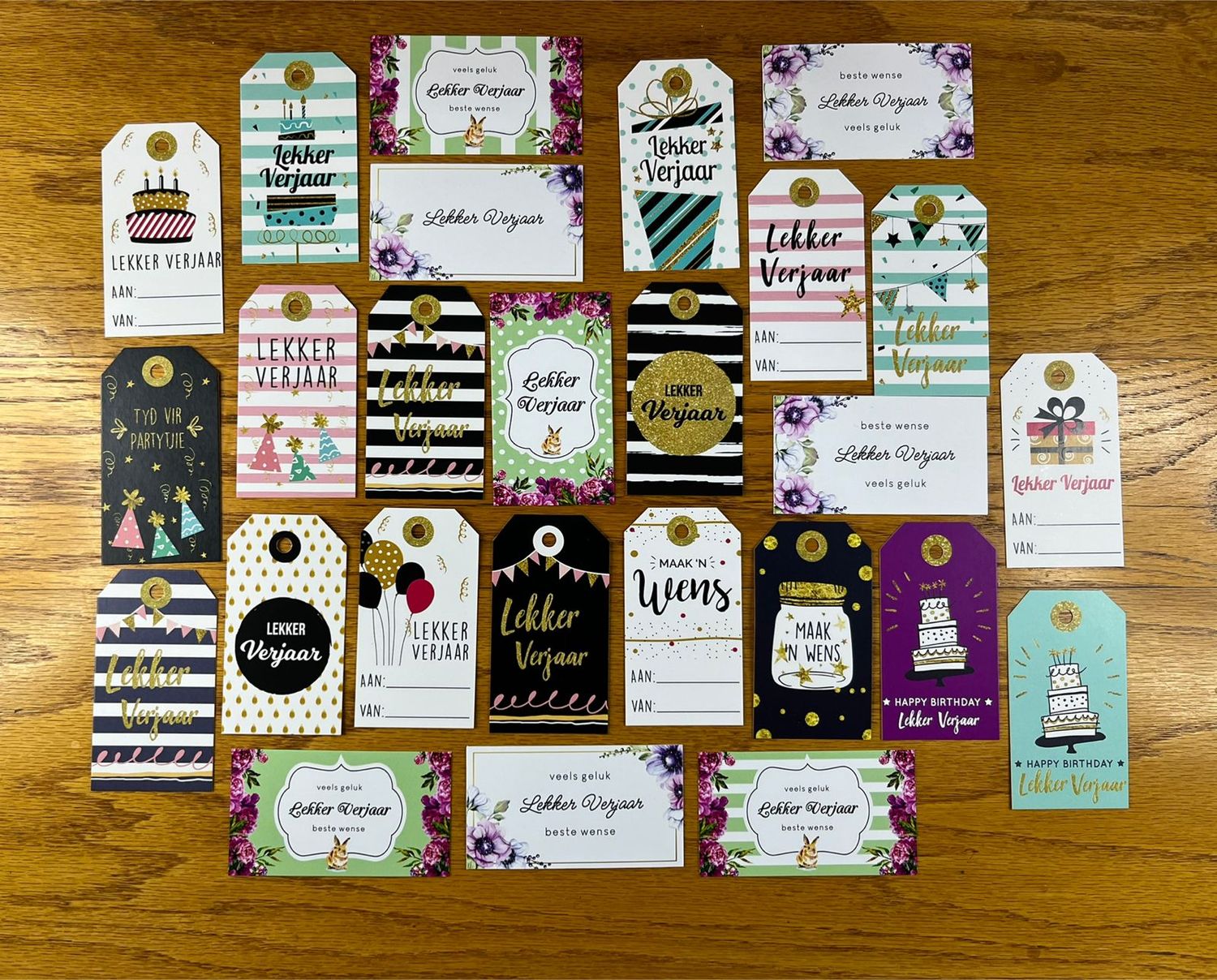 Mixed Theme 2 Birthday Gift tags in Afrikaans