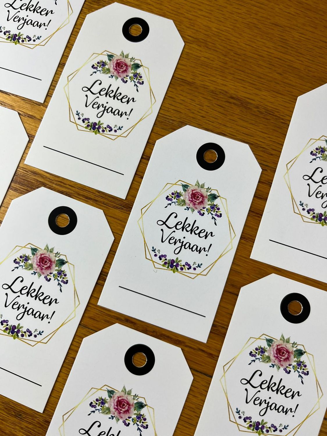 Pink Floral Theme 2 Birthday Gift tags in Afrikaans