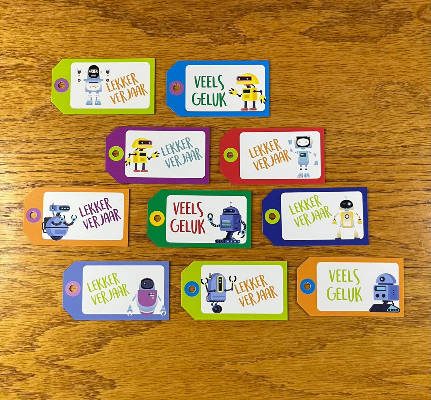 Robot Theme 1 Birthday Gift tags in Afrikaans