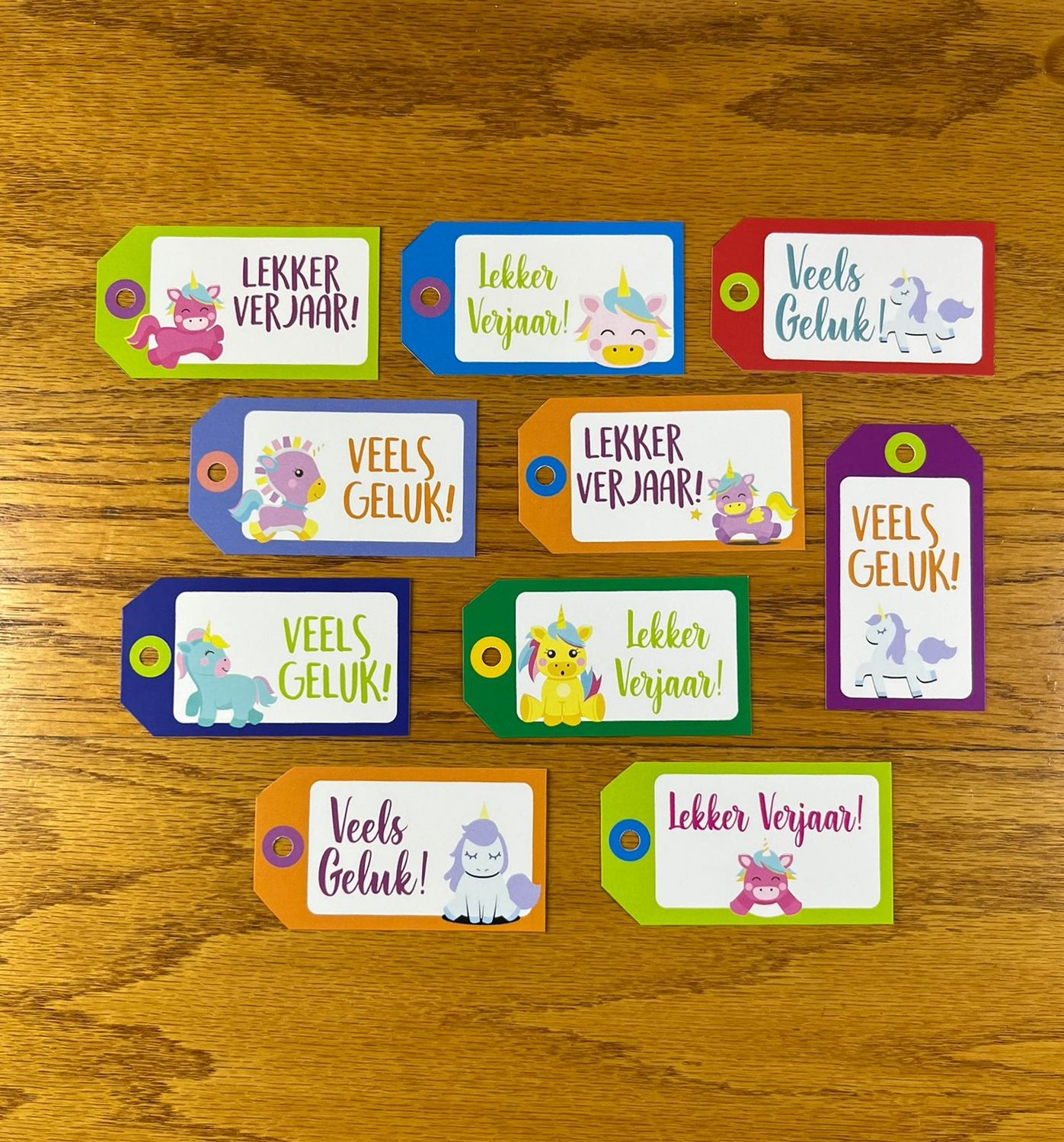 Unicorn Theme 1 Birthday Gift tags in Afrikaans
