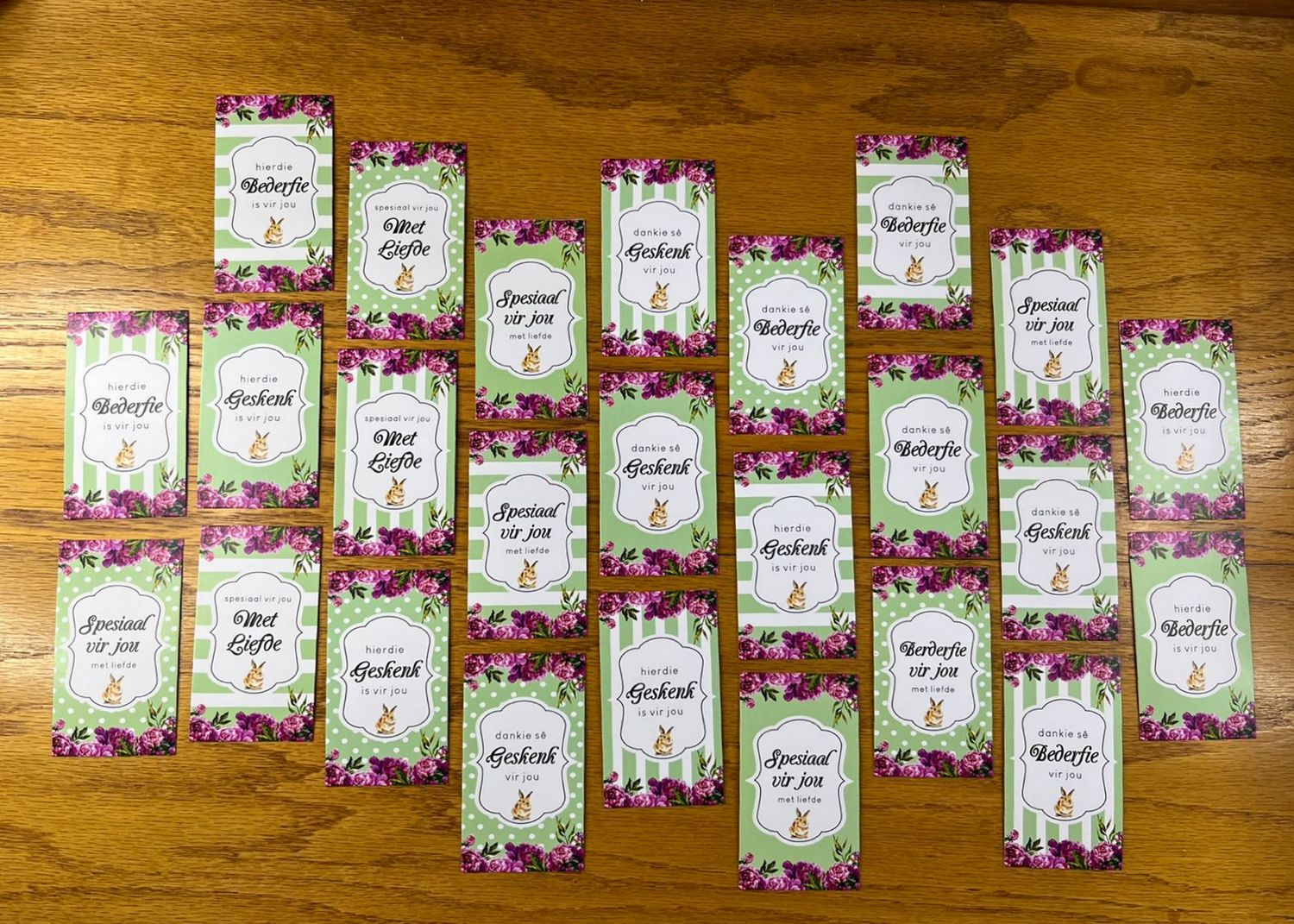 Floral Bunny Theme 1 Gift Note Cards | Gift Tags in Afrikaans