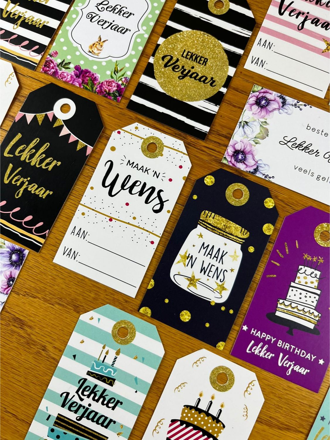 Mixed Theme 1 Birthday Gift tags in Afrikaans