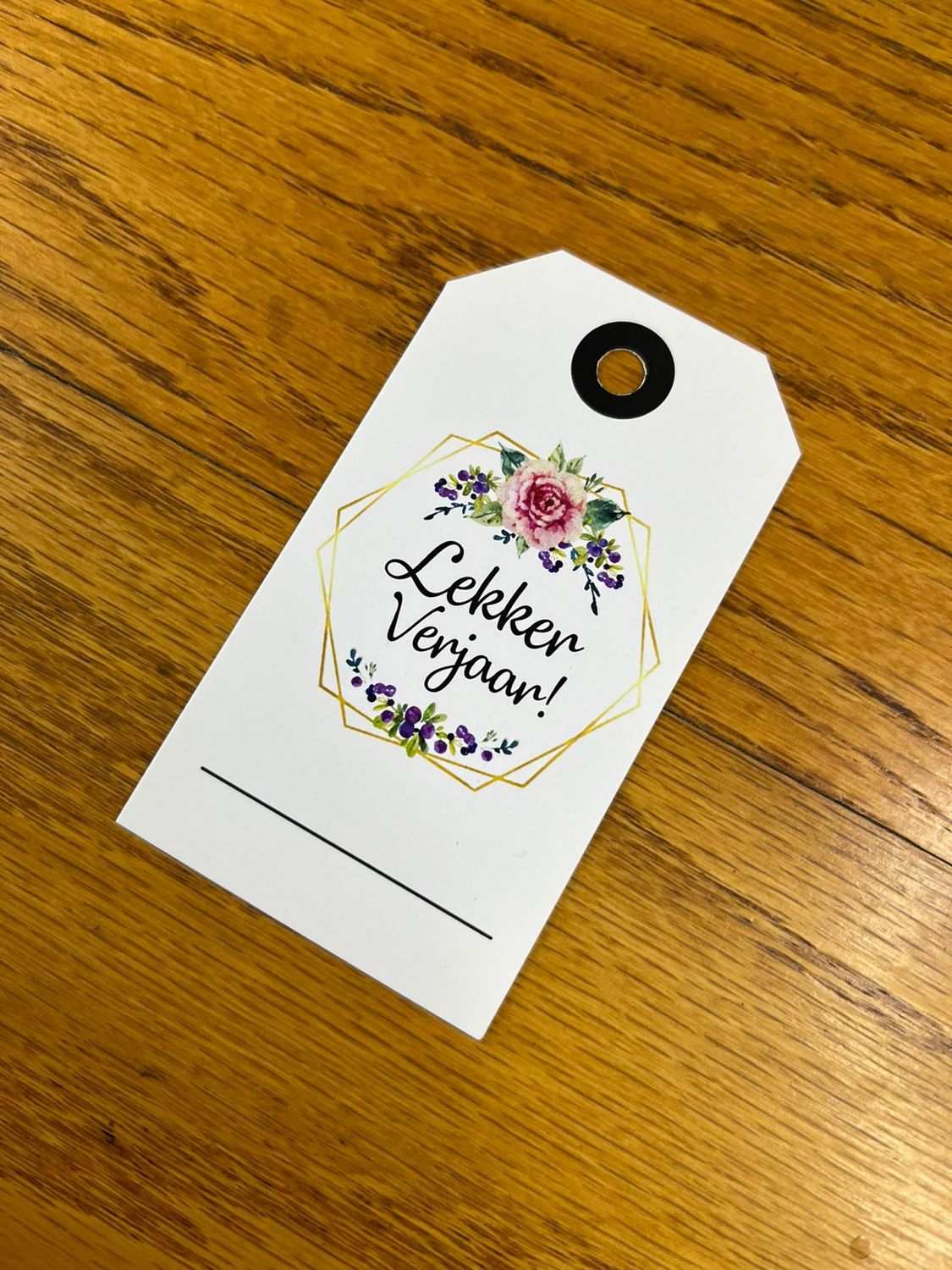 Pink Floral Theme 2 Birthday Gift tag in Afrikaans