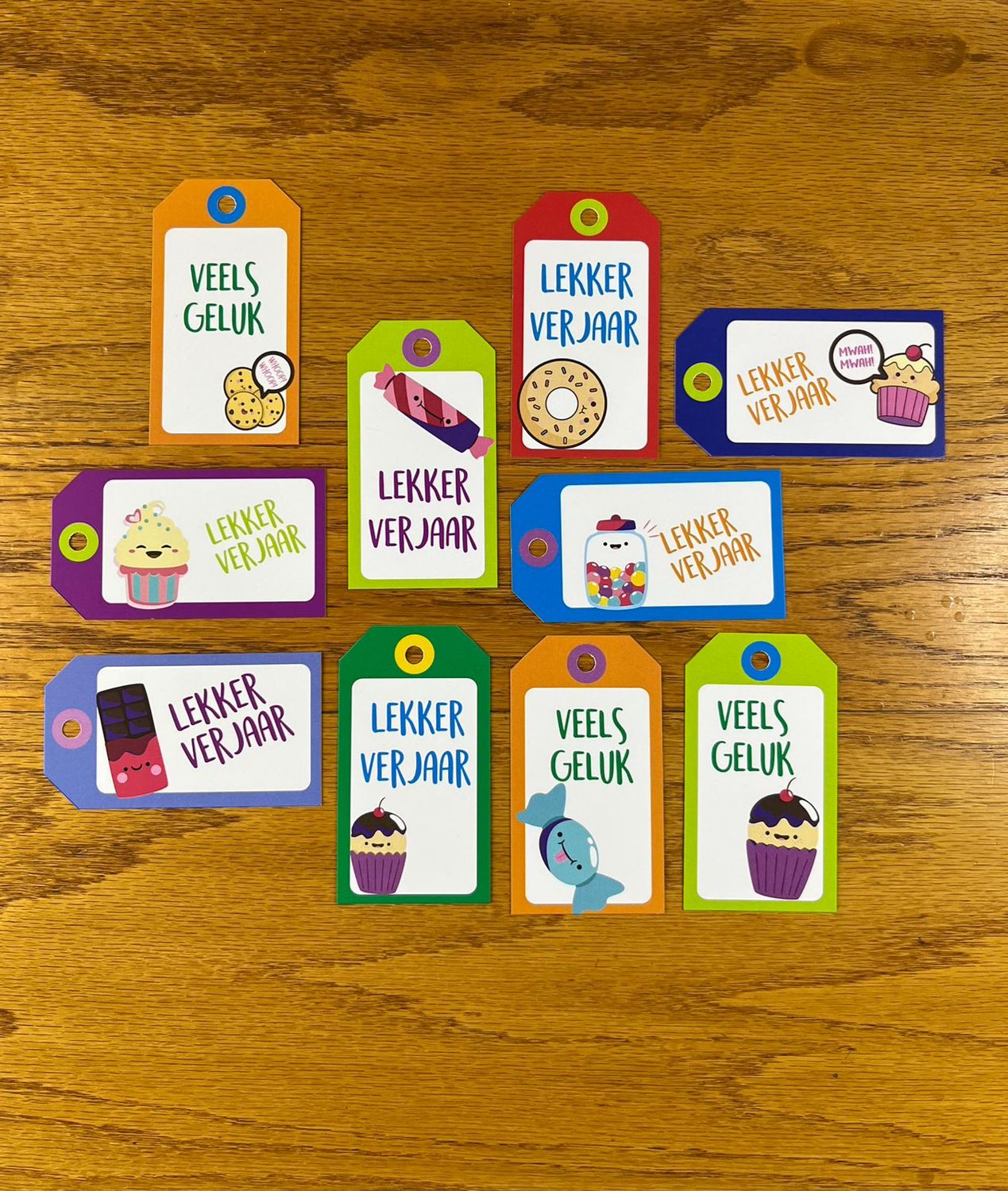 Sweet Treats Theme 1 Birthday Gift tags in Afrikaans