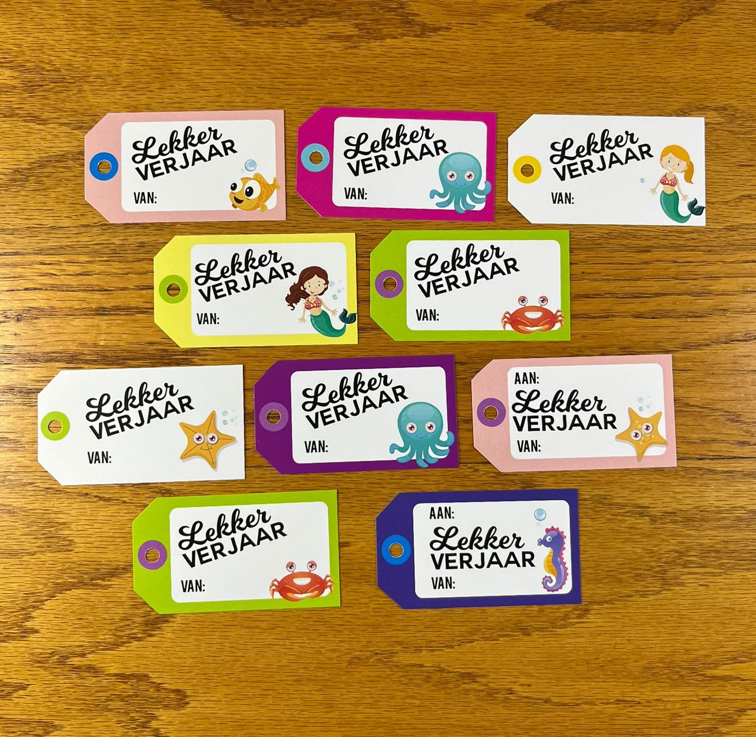 Under the Sea Theme 1 Birthday Gift tags in Afrikaans