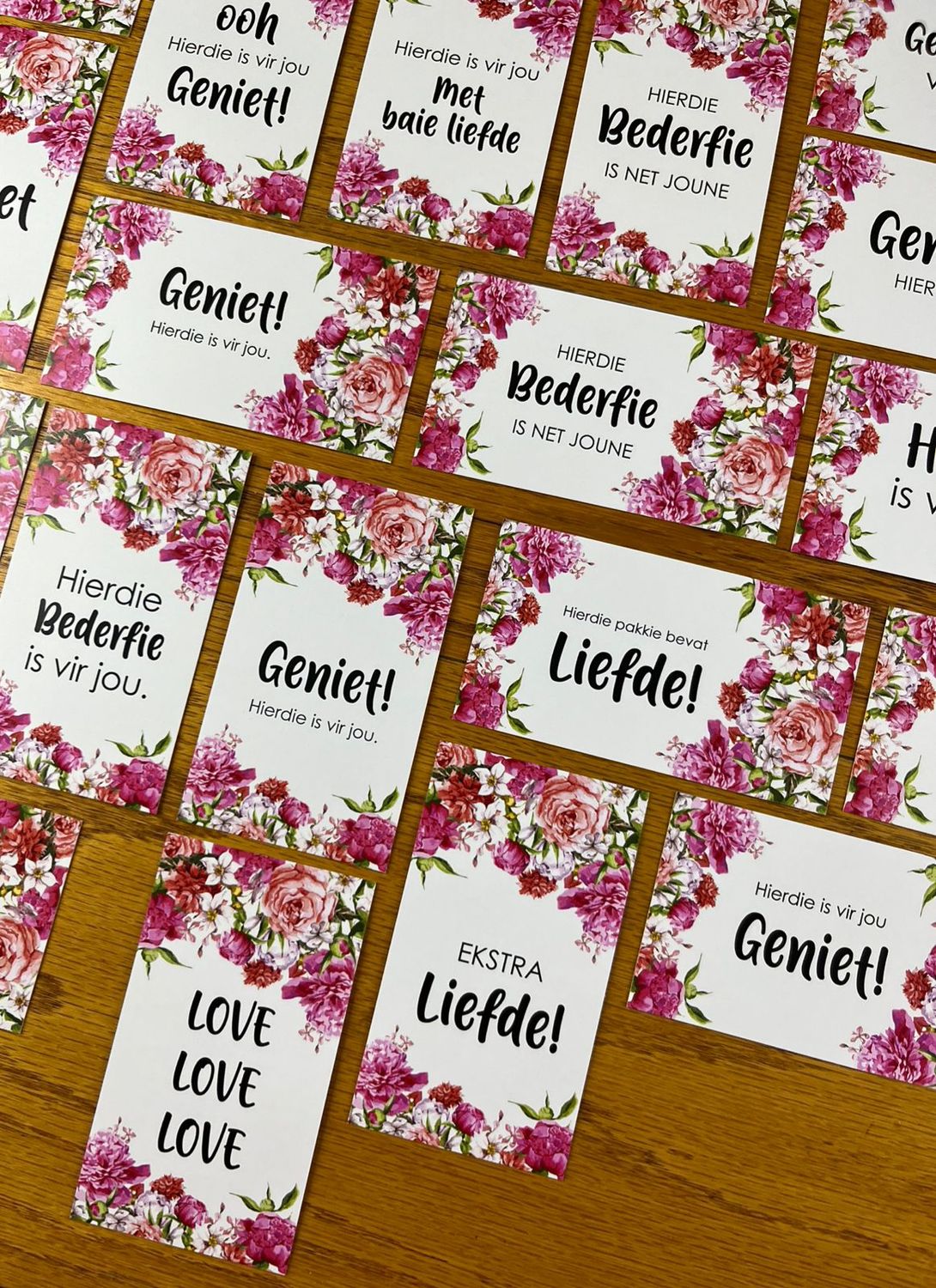 Pink Floral Theme 1 Gift Note Cards | Gift Tags in Afrikaans