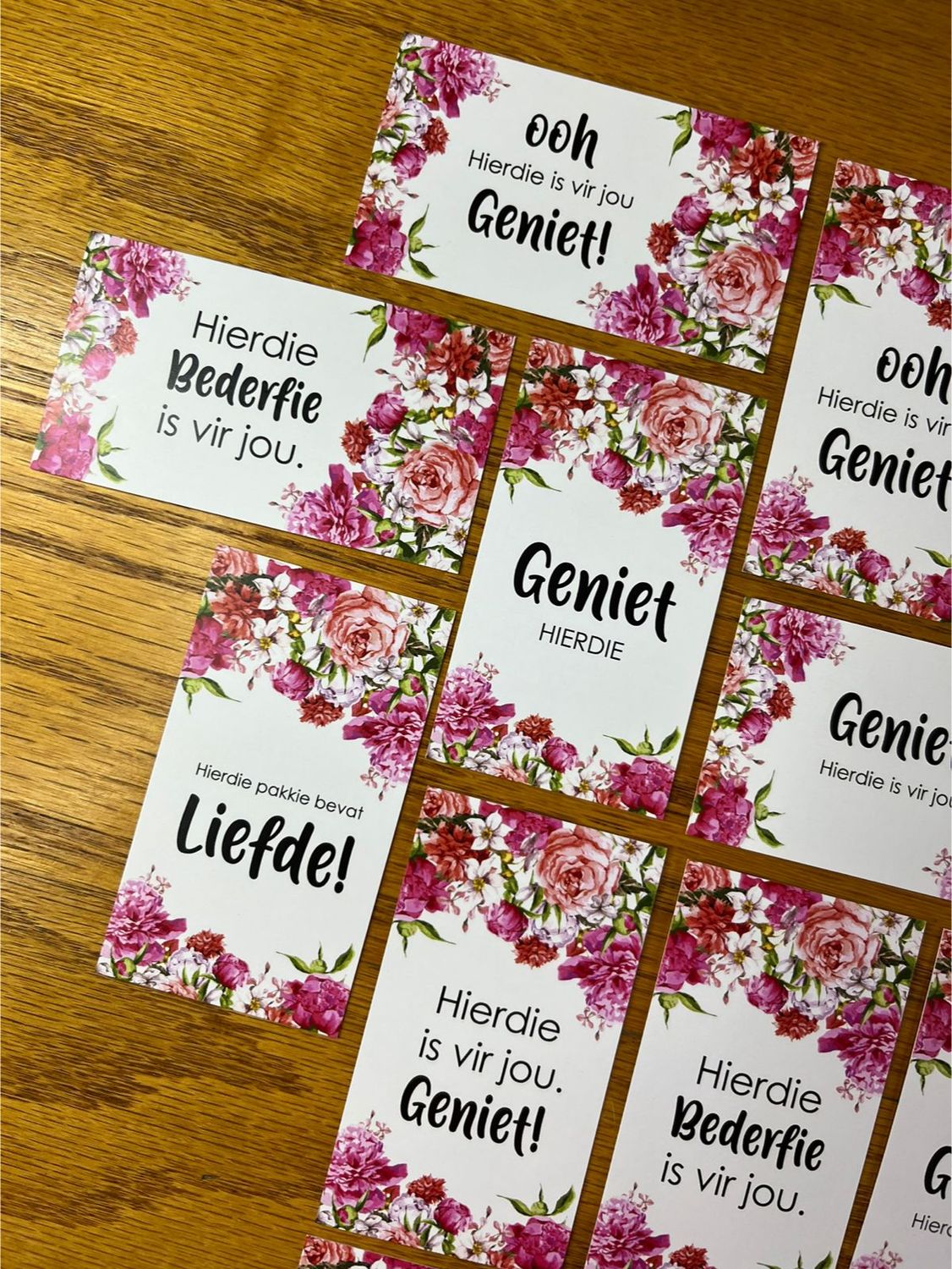 Pink Floral Theme 1 Gift Note Cards | Gift Tags in Afrikaans Pink Floral Theme 1 Gift Note Cards | Gift Tags in Afrikaans