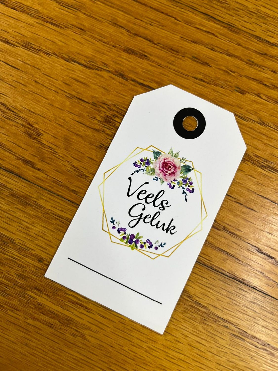 Pink Floral Theme 2 Veels Geluk Gift tag in Afrikaans
