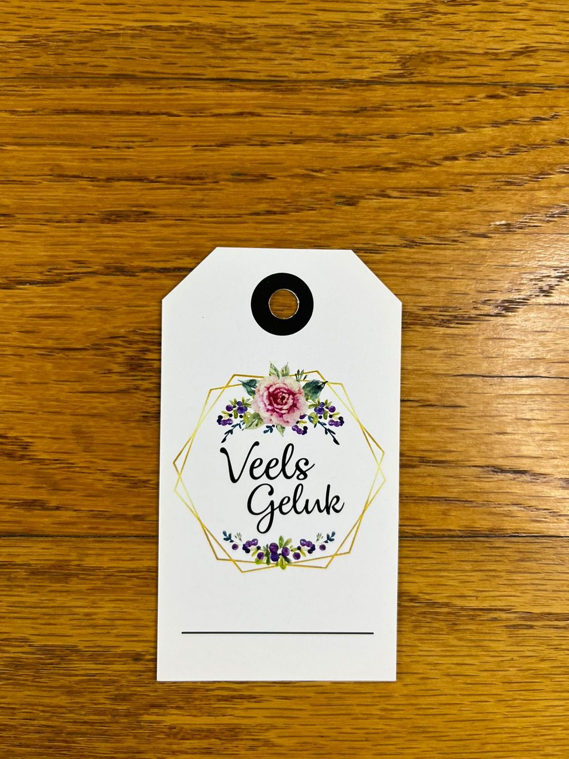 Pink Floral Theme 2 Veels Geluk Gift tag in Afrikaans