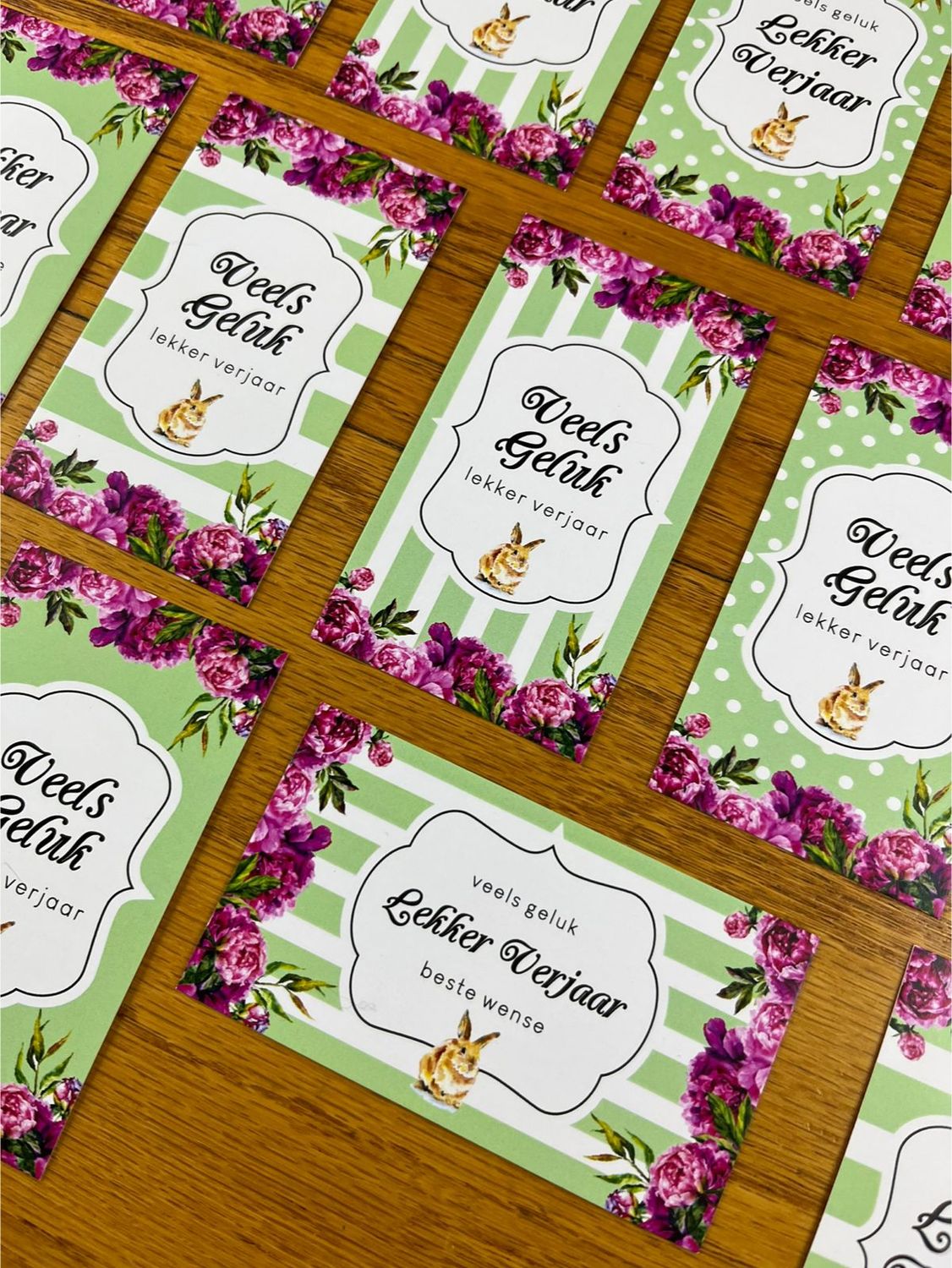 Floral Bunny Theme 1 Birthday Gift Note Cards | Gift Tags in Afrikaans