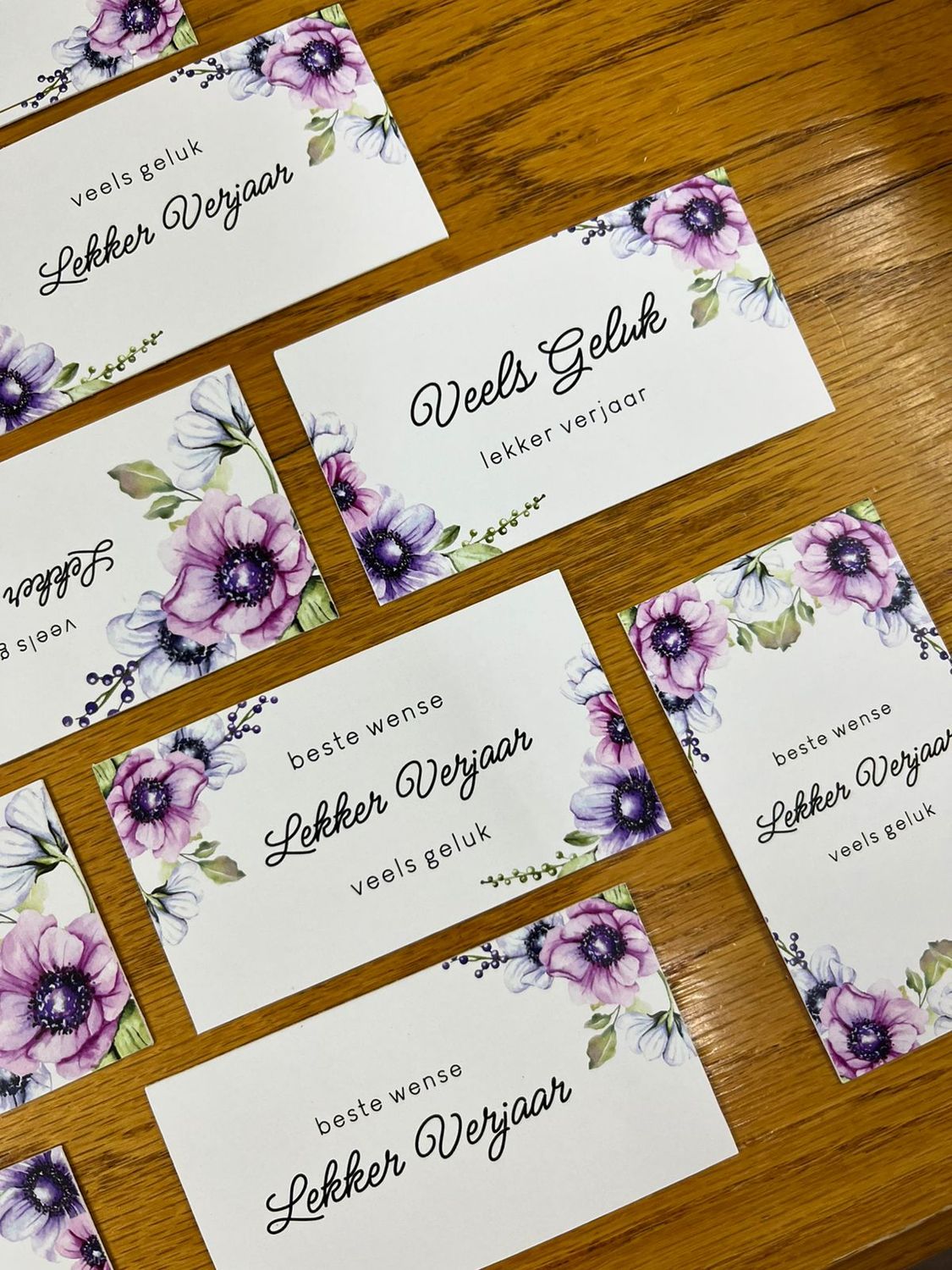 Purple Floral Theme 1 Birthday Gift Note Cards | Gift Tags in Afrikaans
