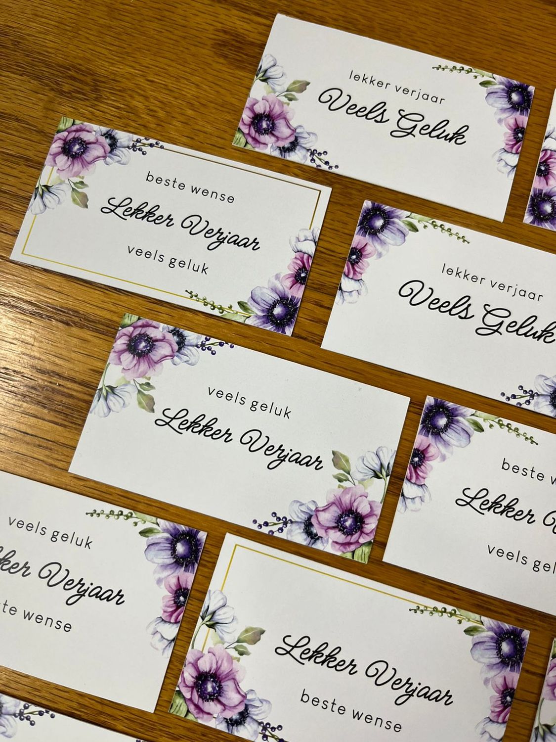 Purple Floral Theme 1 Birthday Gift Note Cards | Gift Tags in Afrikaans