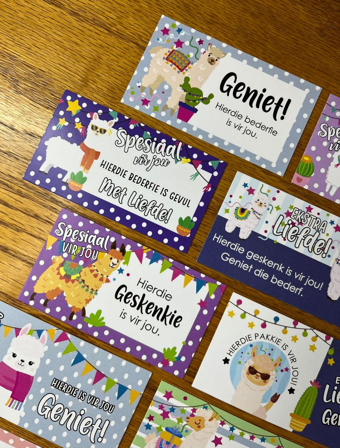 Llama Theme 1 Gift Note Cards | Gift Tags in Afrikaans