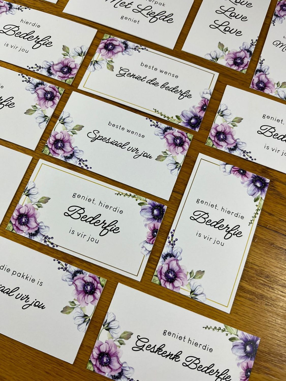 Purple Floral Theme 1 Gift Note Cards | Gift Tags in Afrikaans Purple Floral Theme 1 Gift Note Cards | Gift Tags in Afrikaans