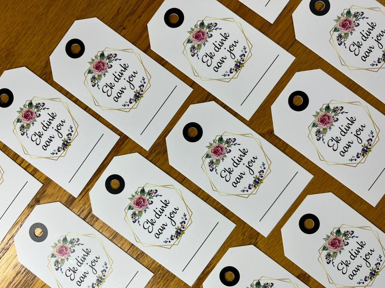 Pink Floral Theme 2 Sympathy Tags in Afrikaans | Note Cards in Afrikaans