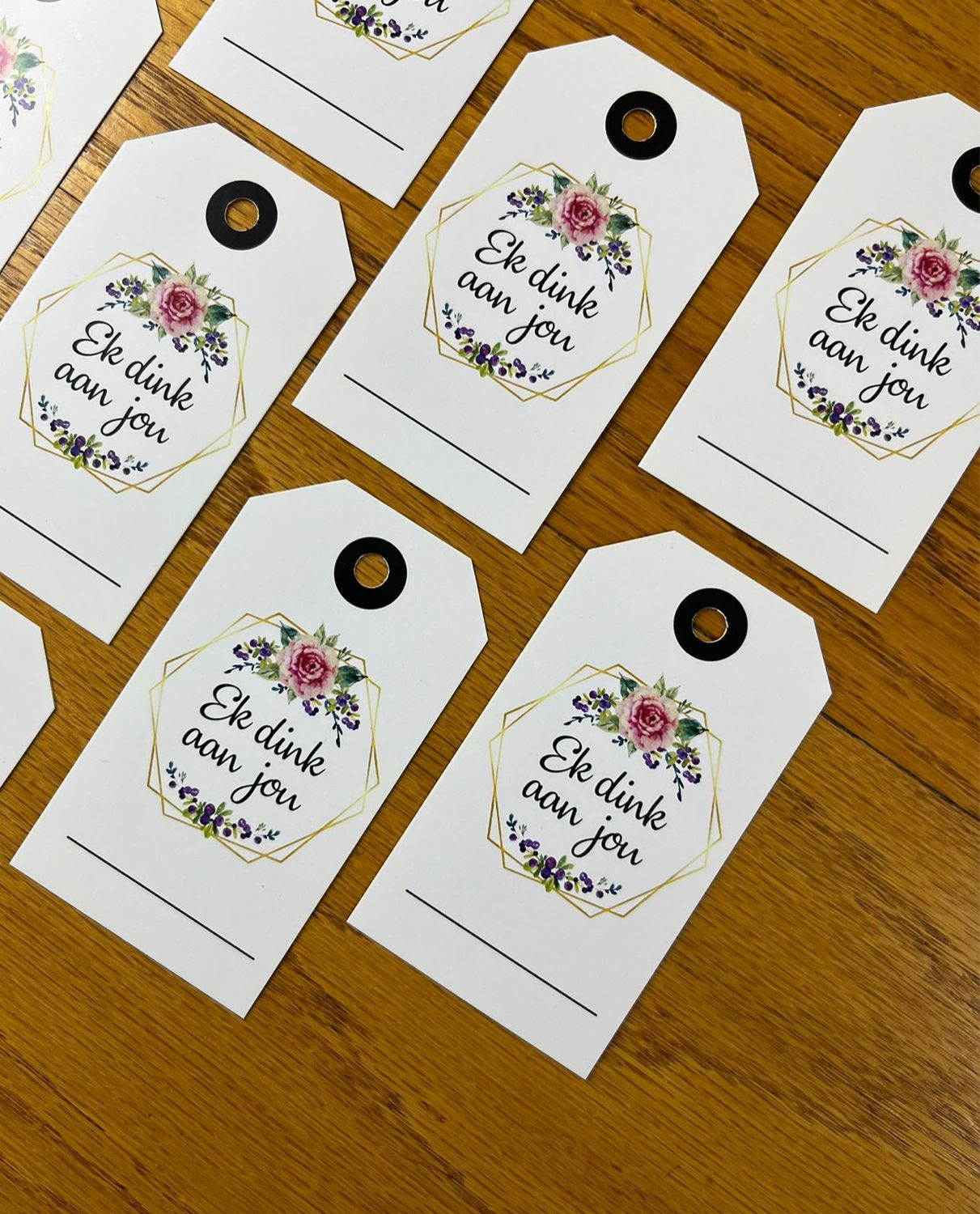 Pink Floral Theme 2 Sympathy Tags in Afrikaans | Note Cards in Afrikaans