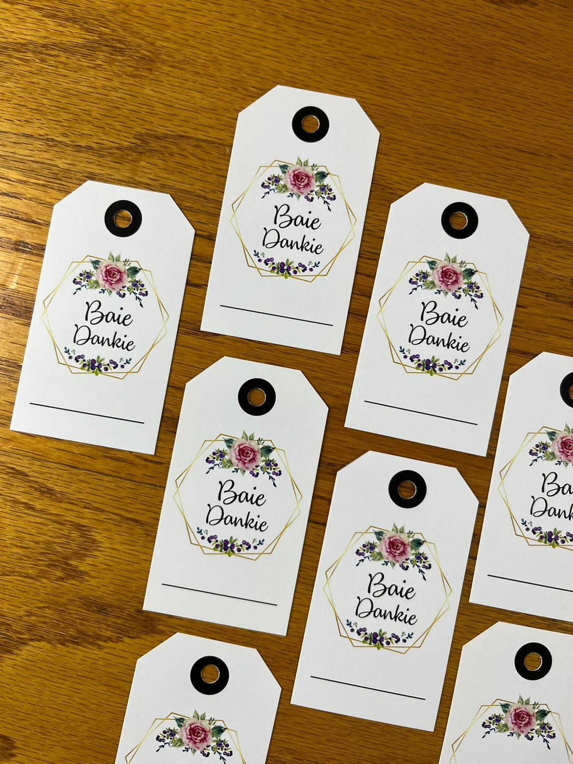 Pink Floral Theme 2 Thank you Tags in Afrikaans | Note Cards in Afrikaans