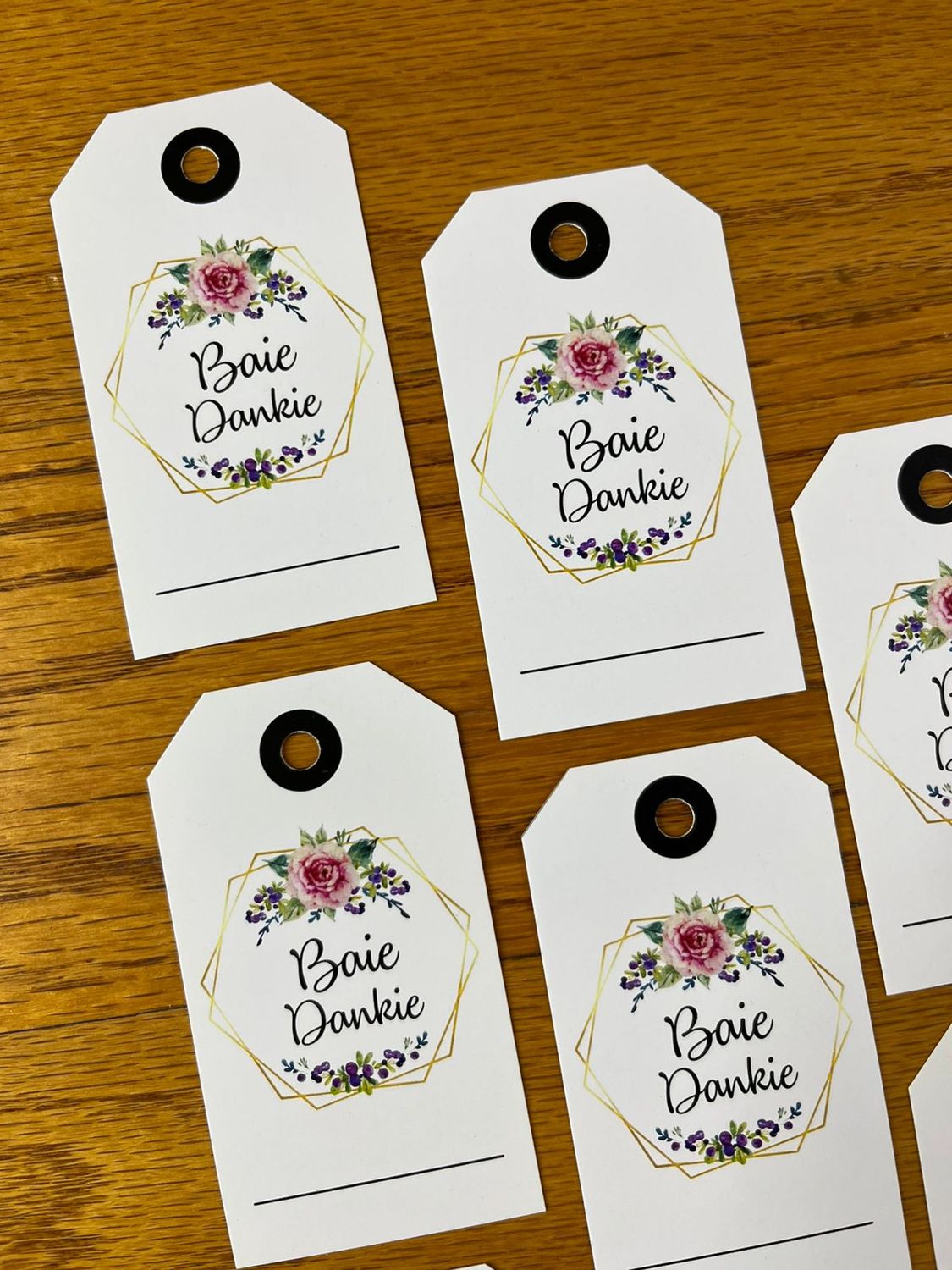 Pink Floral Theme 2 Thank you Tags in Afrikaans | Note Cards in Afrikaans