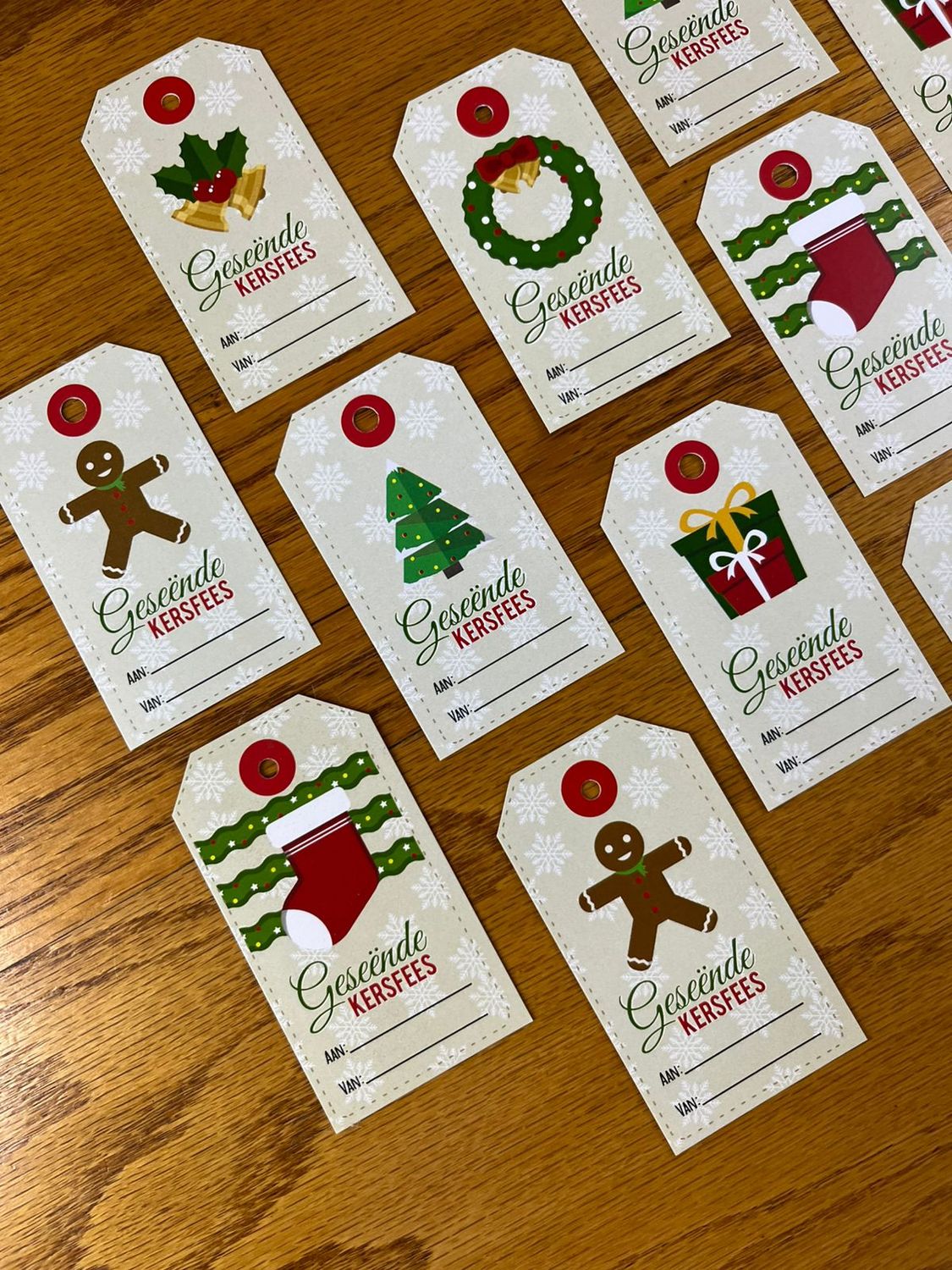 Christmas Theme 3 Christmas gift tags in Afrikaans