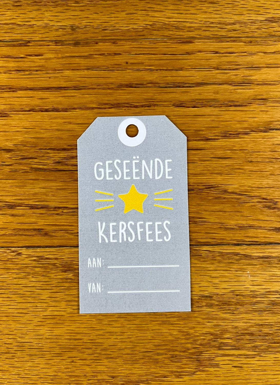 Light Grey and Star Christmas gift tag in Afrikaans