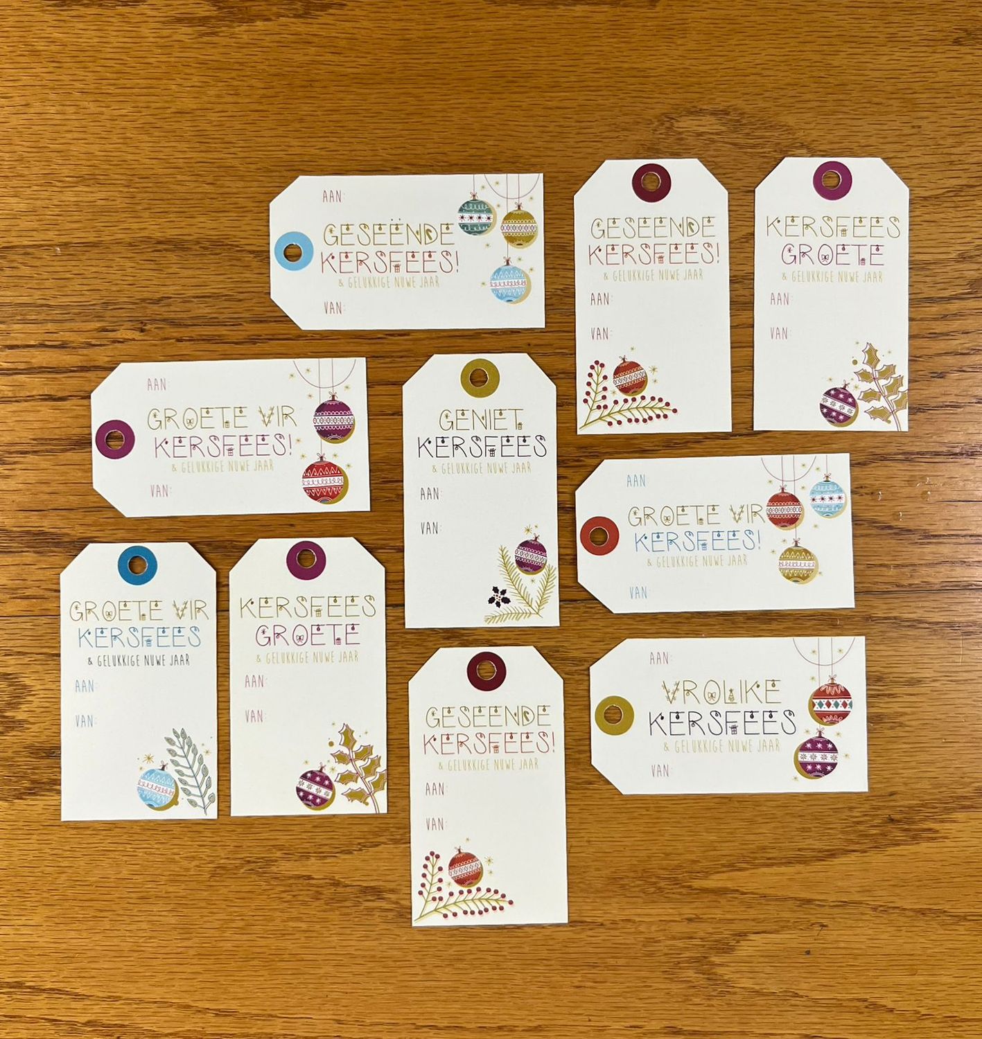 Christmas Theme 5 Christmas gift tags in Afrikaans